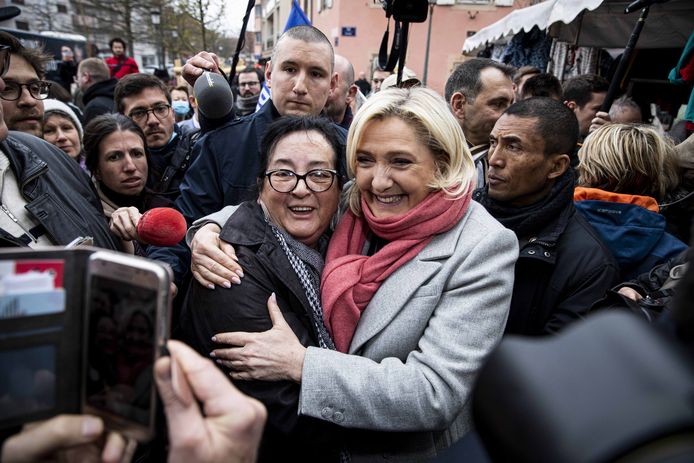 Marine Le Pen during her campaign stop in Hagenau, a municipality in the French region of Alsace.