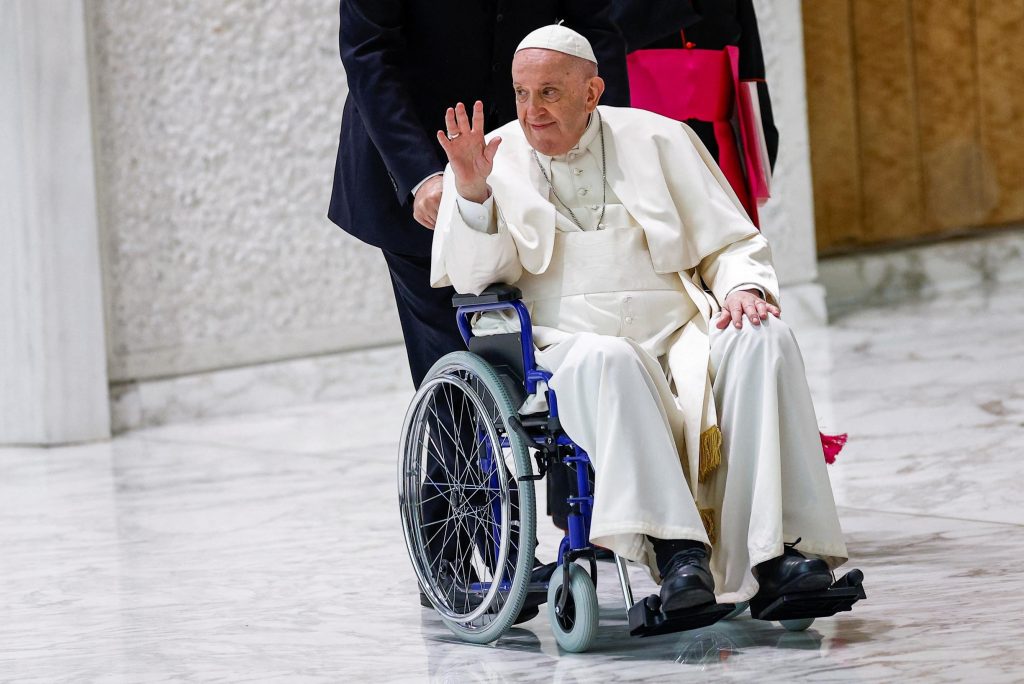 Pope Francis appears publicly for the first time in a wheelchair