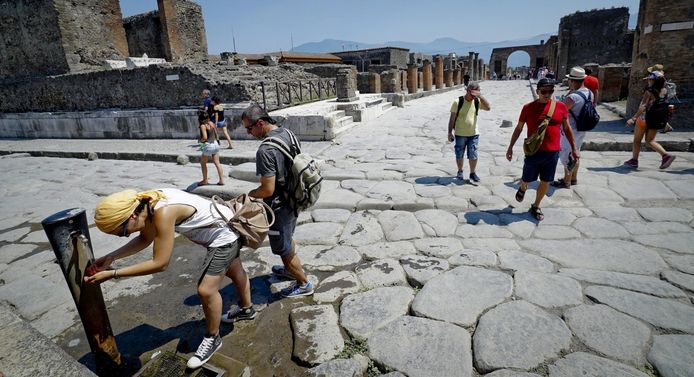 Tourists in Pompeii.
