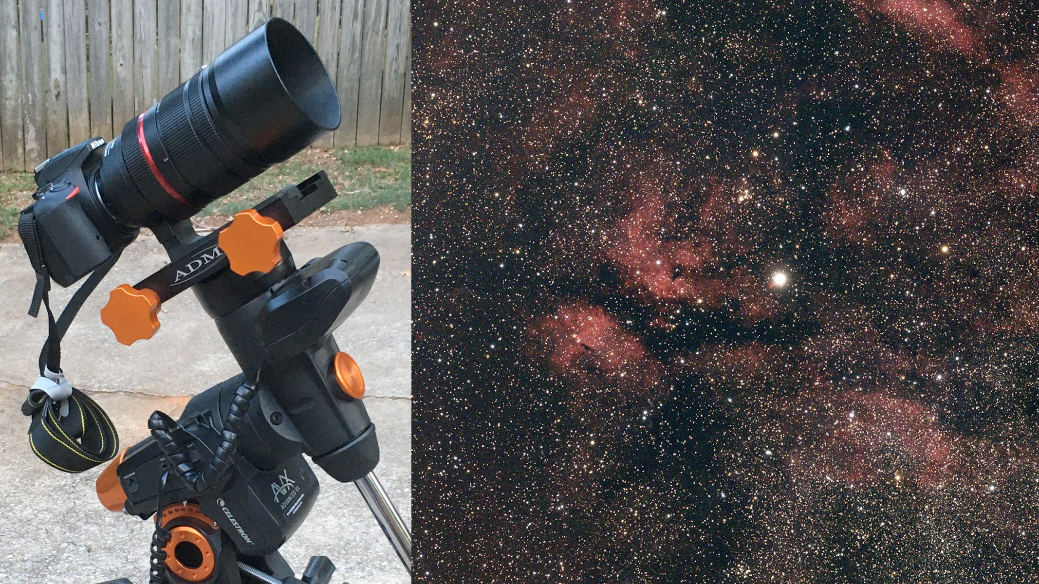 The nebula image is formed next to the telescope setting