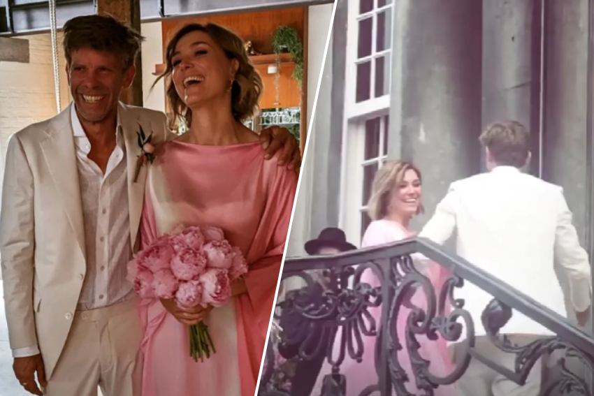 Evie Hansen is married to Kurt: a pink dress and a happy dance at town hall (lear)