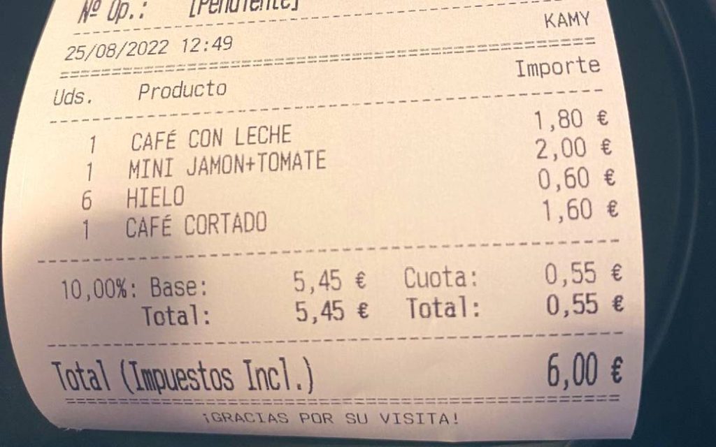 In Spain, €0.10 or more is required per ice cube