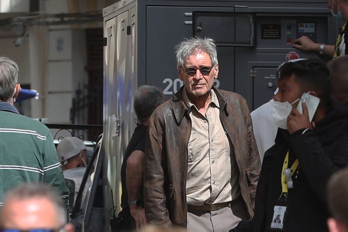 Ford on the set of Indiana Jones in 2021.