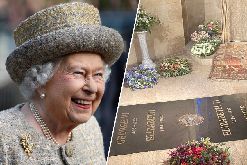 First image of Queen Elizabeth II's tombstone, in Belgian marble and with flowers chosen by Charles
