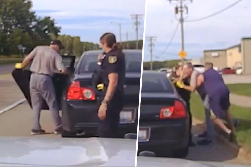 The arrest takes an unexpected turn for the policewoman, until bystanders come to her aid