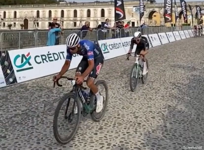 After the fall, Van der Poel has to lose in a semi-final against the descendant of Cancellara Freudvo at Serenissima Gravel.
