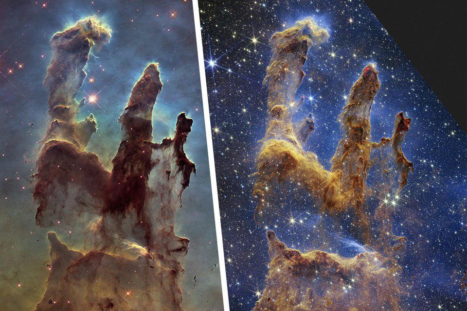 On the left, the image taken by the Hubble Telescope in 2014, on the right the image taken by the James Webb Telescope and shared by the European Space Agency last week.  