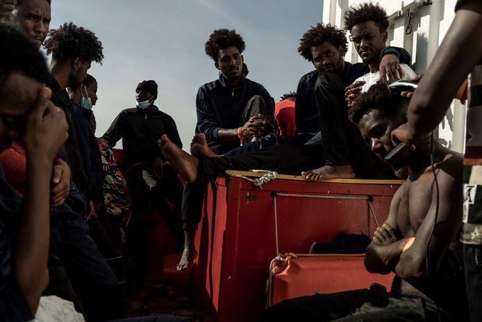Migrants aboard the rescue ship Ocean Viking.
